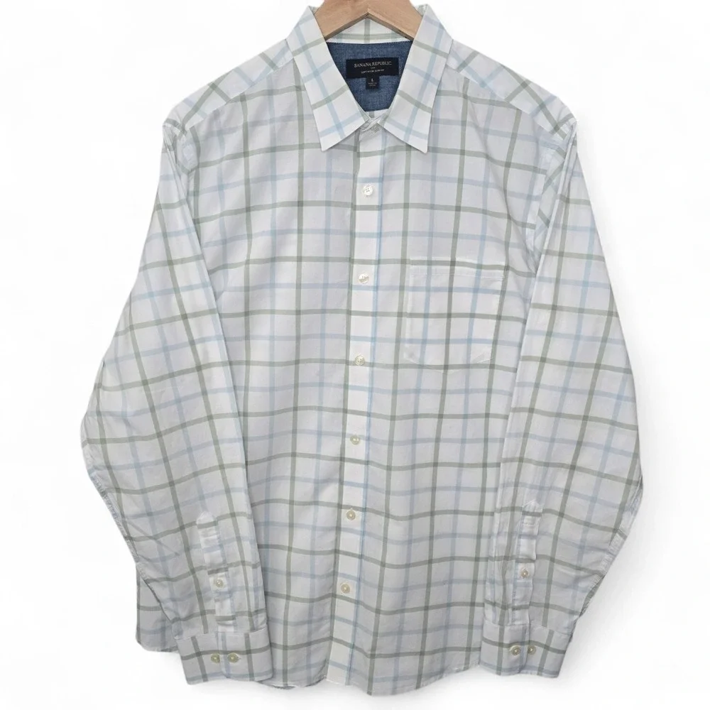 Banana Republic Shirt Mens Large White Button Up Slim Fit Long Sleeve Cotton